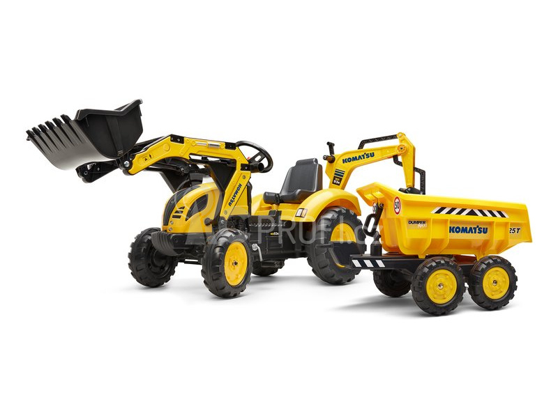 FALK - Šlapací traktor Komatsu s bagrem a Maxi vlečkou