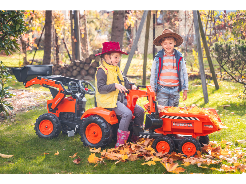 FALK - Šlapací traktor Kubota s nakladačem, rypadlem a Maxi vlečkou