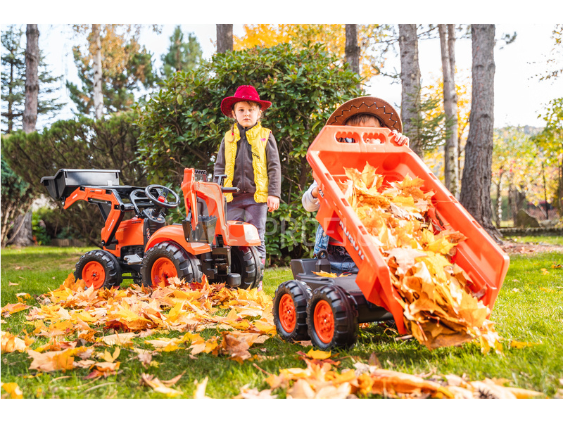 FALK - Šlapací traktor Kubota s nakladačem, rypadlem a Maxi vlečkou