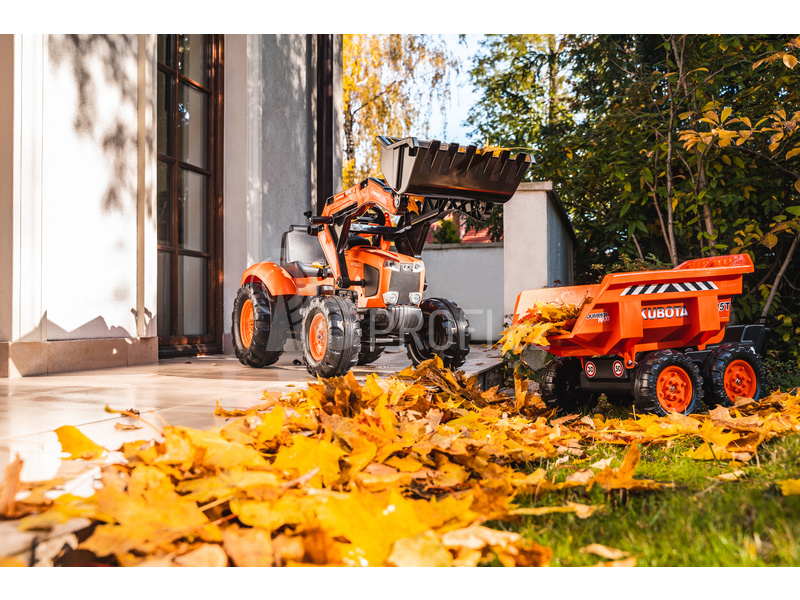 FALK - Šlapací traktor Kubota s nakladačem, rypadlem a Maxi vlečkou