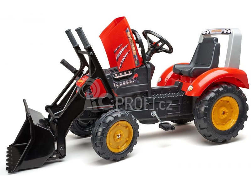FALK - Šlapací traktor Supercharger s nakladačem a vlečkou červený