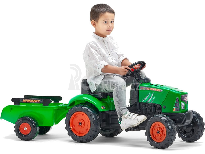 FALK - Šlapací traktor SuperCharger s vlečkou zelený