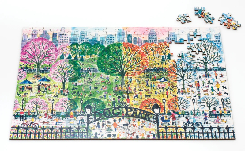 Galison Dřevěné puzzle Psí park 4 roční období 250 dílků