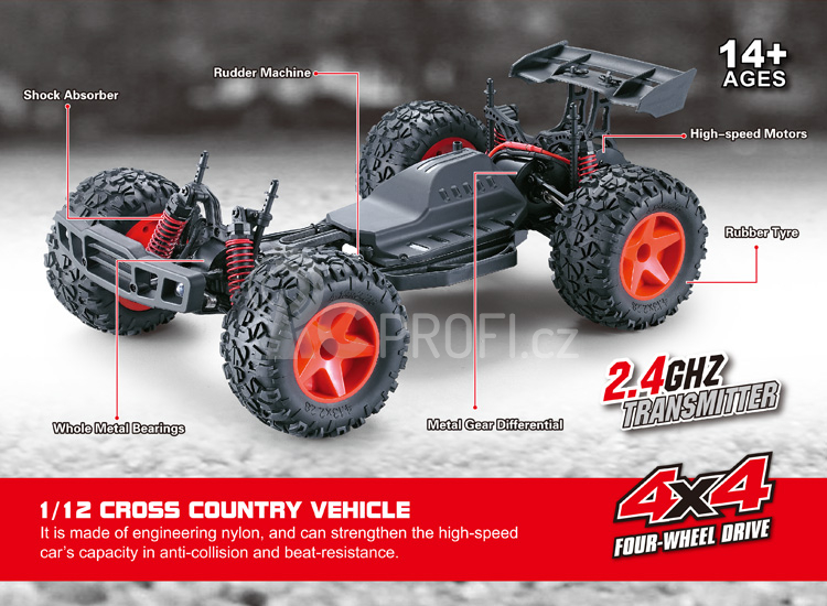 RC auto Pioneer Brave, bíločervená