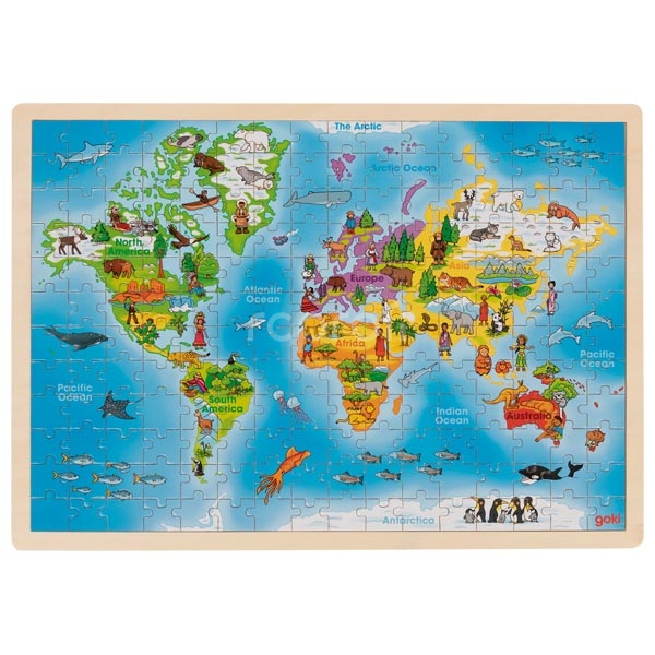 Goki Dřevěné puzzle Mapa světa