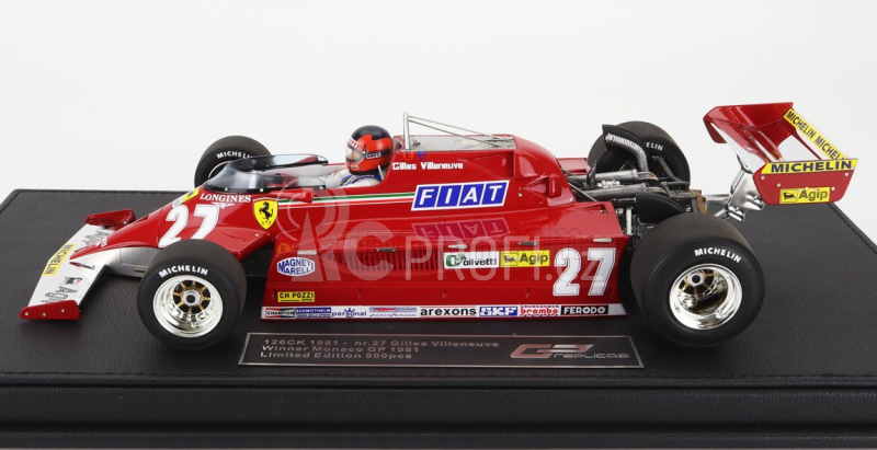 Gp-replicas Ferrari F1  126ck N 27 Winner Monaco Gp (with Pilot Figure) 1981 G.villeneuve - Con Vetrina - With Showcase 1:18 Red