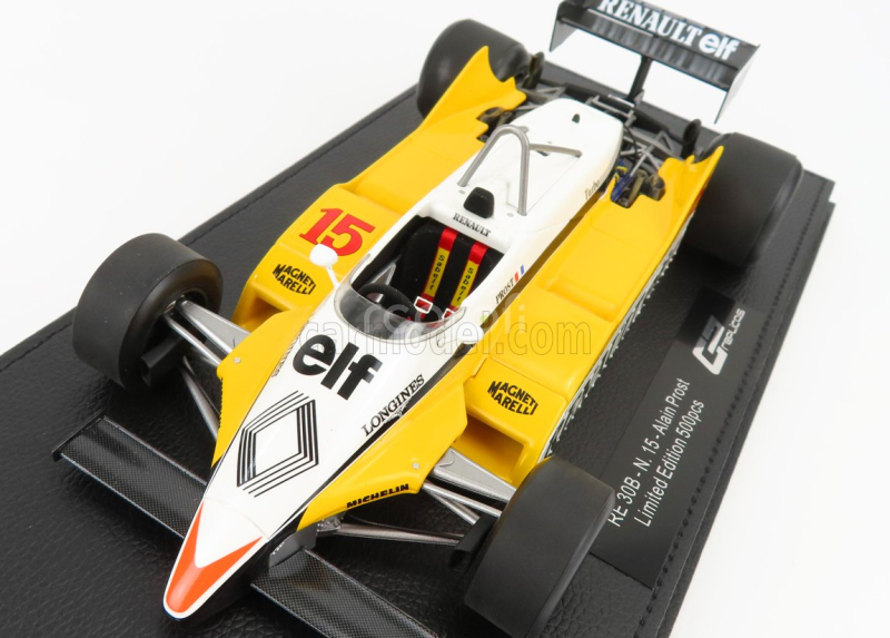Gp-replicas Renault F1  Re30b V6 Turbo Team Renault Elf N 15 Season 1982 Alain Prost - Con Vetrina - With Showcase 1:18 Bílá Žlutá Černá