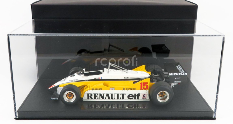 Gp-replicas Renault F1  Re30b V6 Turbo Team Renault Elf N 15 Season 1982 Alain Prost - Con Vetrina - With Showcase 1:18 Bílá Žlutá Černá