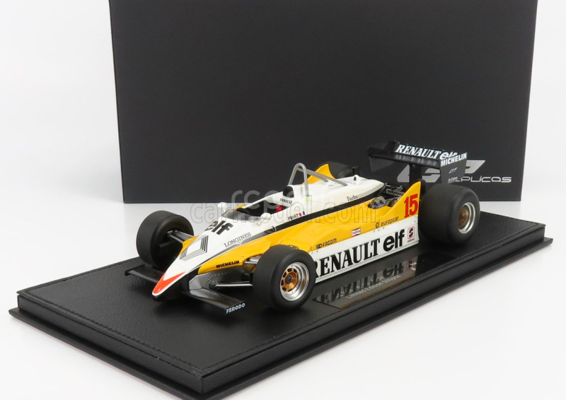 Gp-replicas Renault F1  Re30b V6 Turbo Team Renault Elf N 15 Season 1982 Alain Prost - Con Vetrina - With Showcase 1:18 Bílá Žlutá Černá