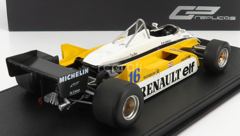 Gp-replicas Renault F1  Re30b V6 Turbo Team Renault Elf N 16 Season 1982 Rene Arnoux - Con Vetrina - With Showcase 1:18 Bílá Žlutá Černá