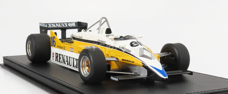Gp-replicas Renault F1  Re30b V6 Turbo Team Renault Elf N 16 Season 1982 Rene Arnoux - Con Vetrina - With Showcase 1:18 Bílá Žlutá Černá