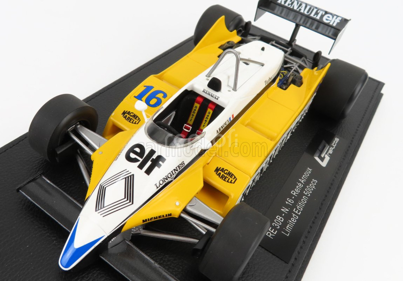 Gp-replicas Renault F1  Re30b V6 Turbo Team Renault Elf N 16 Season 1982 Rene Arnoux - Con Vetrina - With Showcase 1:18 Bílá Žlutá Černá