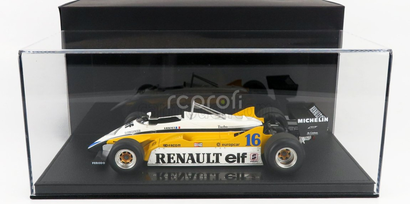 Gp-replicas Renault F1  Re30b V6 Turbo Team Renault Elf N 16 Season 1982 Rene Arnoux - Con Vetrina - With Showcase 1:18 Bílá Žlutá Černá
