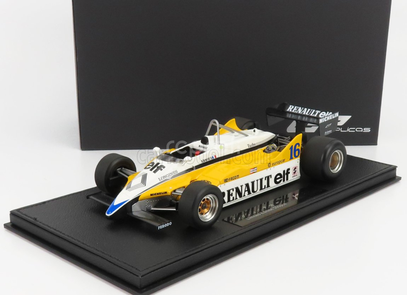 Gp-replicas Renault F1  Re30b V6 Turbo Team Renault Elf N 16 Season 1982 Rene Arnoux - Con Vetrina - With Showcase 1:18 Bílá Žlutá Černá