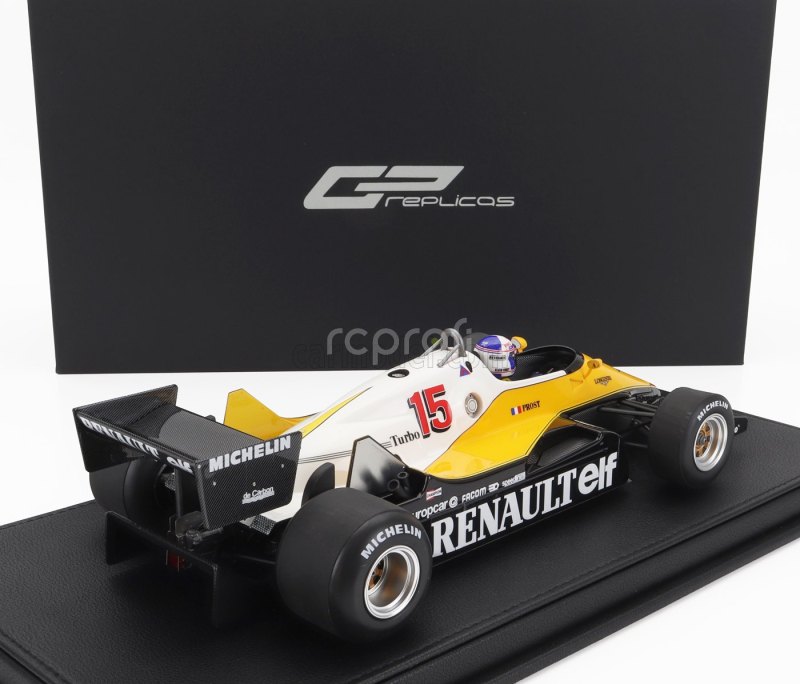 Gp-replicas Renault F1  Re40 N 15 Winner British Gp (with Pilot Figure) 1983 Alain Prost - Con Vetrina - With Showcase 1:18 Černá Žlutá Bílá