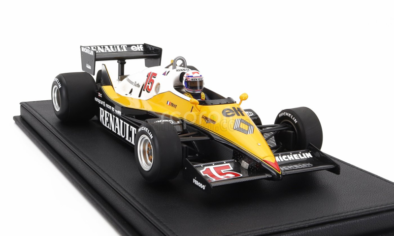 Gp-replicas Renault F1  Re40 N 15 Winner British Gp (with Pilot Figure) 1983 Alain Prost - Con Vetrina - With Showcase 1:18 Černá Žlutá Bílá