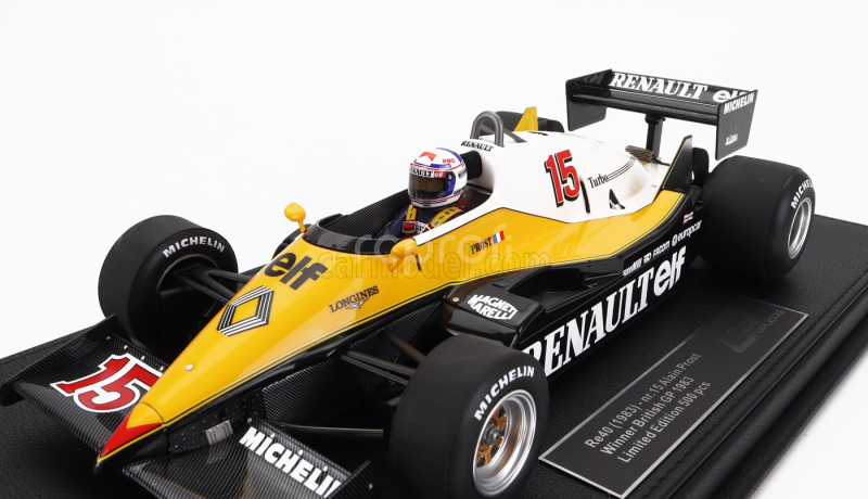 Gp-replicas Renault F1  Re40 N 15 Winner British Gp (with Pilot Figure) 1983 Alain Prost - Con Vetrina - With Showcase 1:18 Černá Žlutá Bílá