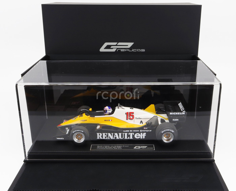 Gp-replicas Renault F1  Re40 N 15 Winner British Gp (with Pilot Figure) 1983 Alain Prost - Con Vetrina - With Showcase 1:18 Černá Žlutá Bílá