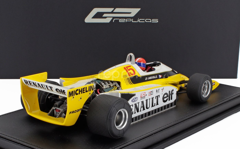 Gp-replicas Renault F1 Rs10 Team Renault Elf N 15 Pole Position And Winner France Gp (with Pilot Figure) 1979 Jean Pierre Jabouille - Con Vetrina - With Showcase 1:18 Žlutá Bílá