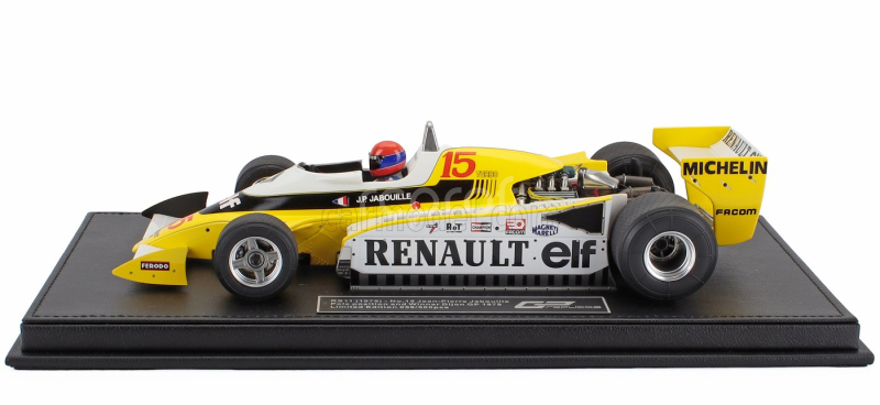 Gp-replicas Renault F1 Rs10 Team Renault Elf N 15 Pole Position And Winner France Gp (with Pilot Figure) 1979 Jean Pierre Jabouille - Con Vetrina - With Showcase 1:18 Žlutá Bílá