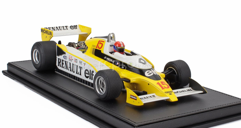 Gp-replicas Renault F1 Rs10 Team Renault Elf N 15 Pole Position And Winner France Gp (with Pilot Figure) 1979 Jean Pierre Jabouille - Con Vetrina - With Showcase 1:18 Žlutá Bílá