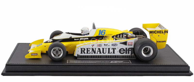 Gp-replicas Renault F1 Rs10 Team Renault Elf N 16 Fastest Lap 3rd French Gp (with Pilot Figure) 1979 Rene Arnoux - Con Vetrina - With Showcase 1:18 Žlutá Bílá