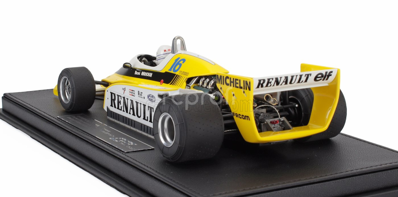 Gp-replicas Renault F1 Rs10 Team Renault Elf N 16 Fastest Lap 3rd French Gp (with Pilot Figure) 1979 Rene Arnoux - Con Vetrina - With Showcase 1:18 Žlutá Bílá