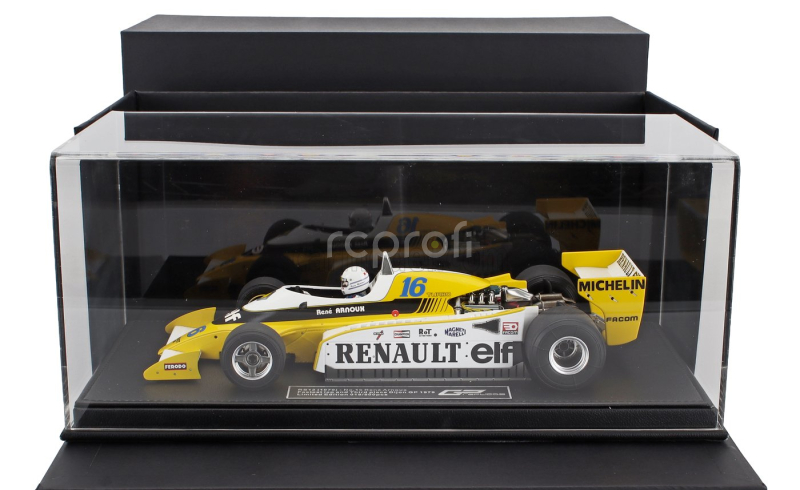 Gp-replicas Renault F1 Rs10 Team Renault Elf N 16 Fastest Lap 3rd French Gp (with Pilot Figure) 1979 Rene Arnoux - Con Vetrina - With Showcase 1:18 Žlutá Bílá