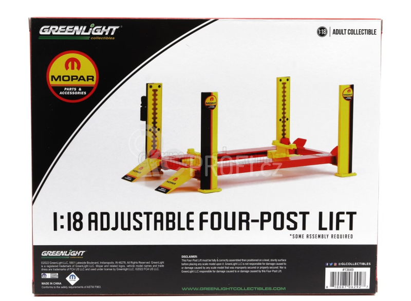 Greenlight Accessories Mopar Garage Set Officina Čtyřsloupový zvedák 1:18, žlutá