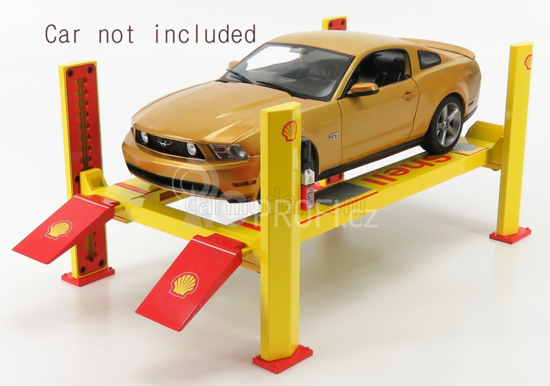 Greenlight Accessories Shell Garage Set Officina - Ponte Sollevatore Auto - Four Post Lift 1:18 Žlutá Červená