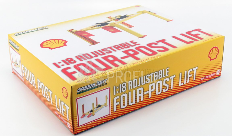 Greenlight Accessories Shell Garage Set Officina - Ponte Sollevatore Auto - Four Post Lift 1:18 Žlutá Červená
