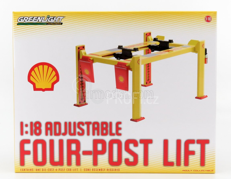 Greenlight Accessories Shell Garage Set Officina - Ponte Sollevatore Auto - Four Post Lift 1:18 Žlutá Červená