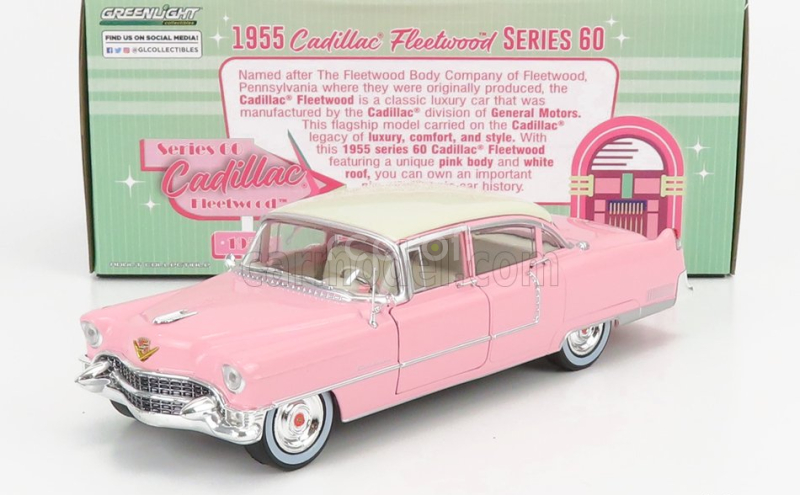 Greenlight Cadillac Fleetwood Series 60 1955 1:24 Růžová Bílá