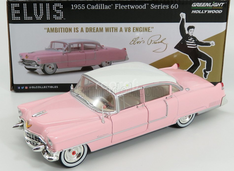 Greenlight Cadillac Fleetwood Series 60 1955 - Personal Car Elvis Presley 1:24 Růžová Bílá