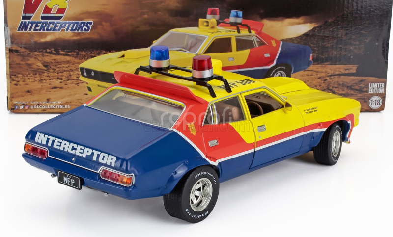 Greenlight Ford usa Falcon Xb V8 Police Interceptor Mad-max 1973 Movie - M.rockatansky The Dark One 1:18 Žlutá Červená Modrá