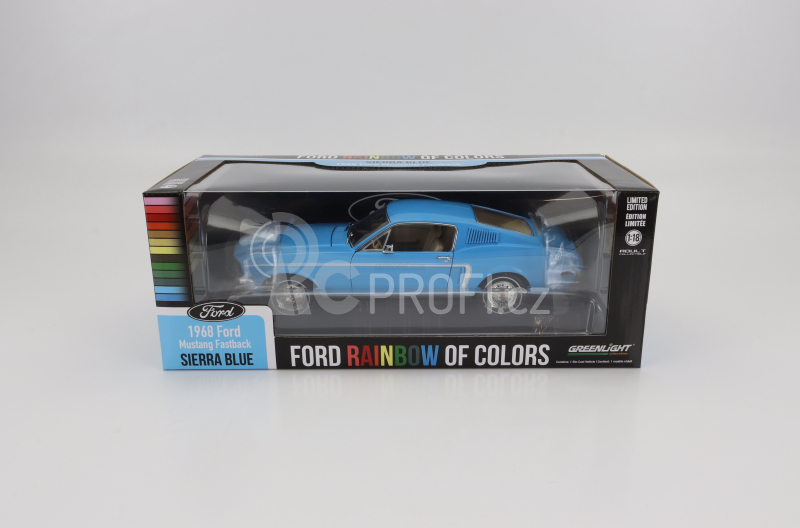Greenlight Ford USA Mustang Fastback Coupe 1968 - Ford Rainbow Of Colors 1:18, modrá