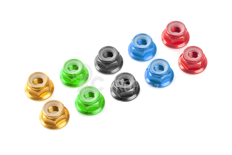Hliníkové Nylon STOPmatky M4 s ploškou - červené - 10 ks.