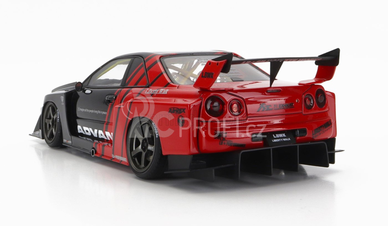 Ignition-model Nissan Skyline Er-34 Lb Works Super Silhouette Advan 1996 1:18 Černá Červená