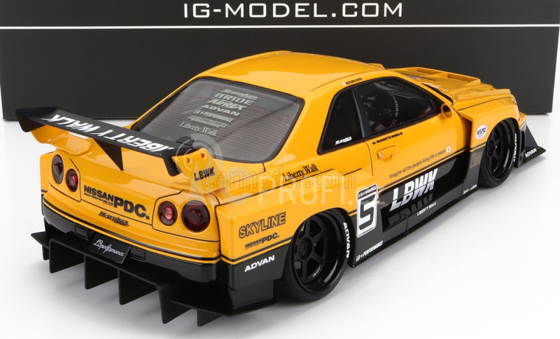 Ignition-model Nissan Skyline Lb-er34 N 5 Super Silhouette Lbwk 1996 1:18 Žlutá Černá