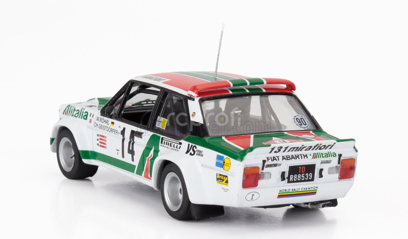 Ixo-models Fiat 131 Abarth Team Alitalia N 14 Rally Montecarlo 1981 Dario Cerrato - Luciano Guizzardi 1:43 Bílá Zelená Červená