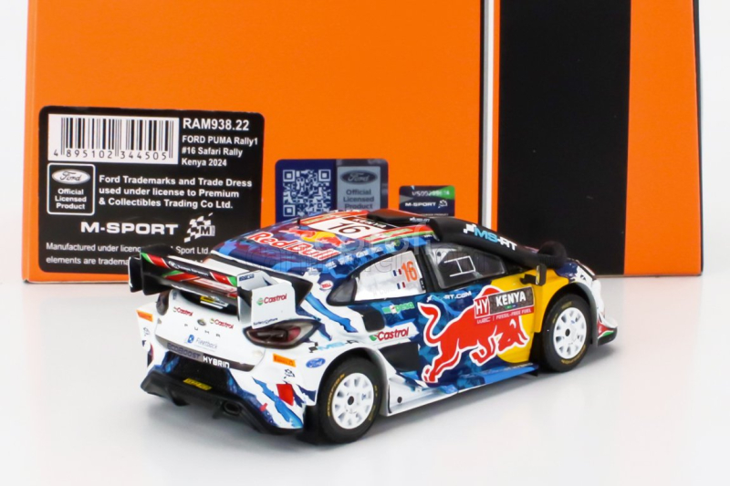 Ixo-models Ford england Puma Rally1 Red Bull Team Ford World Rally M-sport N 16 3rd Rally Safari Kenya 2024 Adrien Fourmaux - Alexandre Coria 1:43 Bílá Modrá Červená