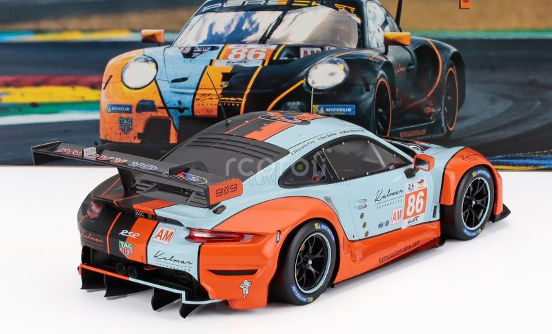 Ixo-models Porsche 911 991-2 Rsr-19 4.2l Team Gr Racing Gulf N 86 24h Le Mans 2023 Ben Barker - Riccardo Pera - Michael Wainwright 1:18 Oranžová Světle Modrá Černá