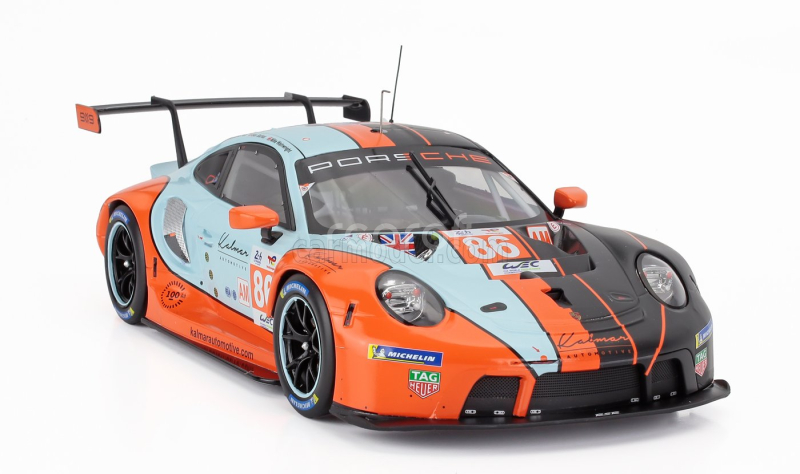 Ixo-models Porsche 911 991-2 Rsr-19 4.2l Team Gr Racing Gulf N 86 24h Le Mans 2023 Ben Barker - Riccardo Pera - Michael Wainwright 1:18 Oranžová Světle Modrá Černá