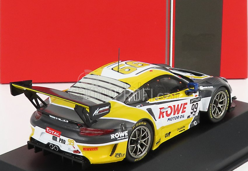 Ixo-models Porsche 911 991 4.0l Gt3 Team Rowe Racing N 99 24h Spa 2020 K.bachler - D.werner - J.andlauer 1:43 Žlutá Bílá Šedá