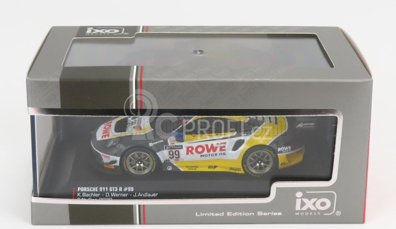 Ixo-models Porsche 911 991 4.0l Gt3 Team Rowe Racing N 99 24h Spa 2020 K.bachler - D.werner - J.andlauer 1:43 Žlutá Bílá Šedá