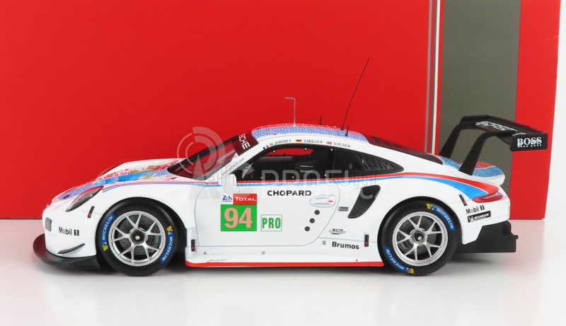 Ixo-models Porsche 911 991 Rsr 4.0l Flat-6 Porsche Gt Team N 94 24h Le Mans 2019 S.muller - M.jaminet - D.olsen 1:18 Bílá Modrá Červená