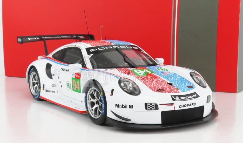 Ixo-models Porsche 911 991 Rsr 4.0l Flat-6 Porsche Gt Team N 94 24h Le Mans 2019 S.muller - M.jaminet - D.olsen 1:18 Bílá Modrá Červená