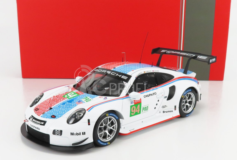 Ixo-models Porsche 911 991 Rsr 4.0l Flat-6 Porsche Gt Team N 94 24h Le Mans 2019 S.muller - M.jaminet - D.olsen 1:18 Bílá Modrá Červená