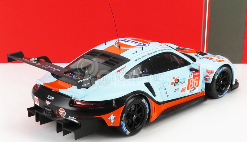 Ixo-models Porsche 911 991 Rsr 4.0l Team Gulf Racing N 86 24h Le Mans 2018 Michael Wainwright - Ben Barker - Alex Davison 1:18 Světle Modrá Oranžová