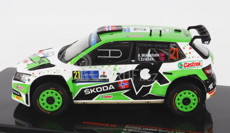 Ixo-models Škoda Fabia Rally2 Evo N 21 Rally Estland 2022 1:43, zelenobílá